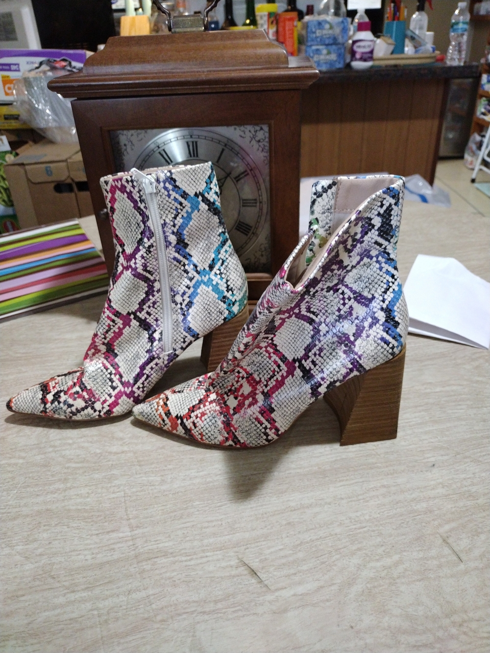 Steve Madden Multicolor Snake-Print Pointed Ankle Boots - Picture 2 of 3